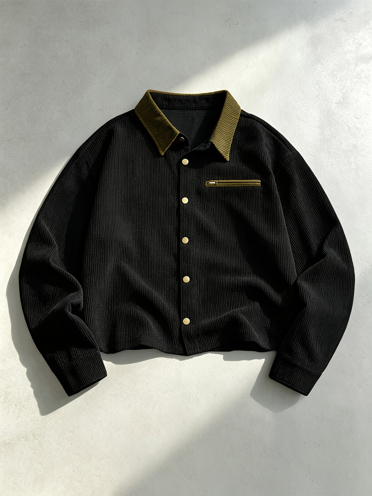 Men'S Corduroy Jacket, Autumn Winter Style Retro Workwear Trendy Versatile Coat, Casual All-Match Lapel Top, Solid Color Long Sleeve Jacket Men'S Clothing - Black