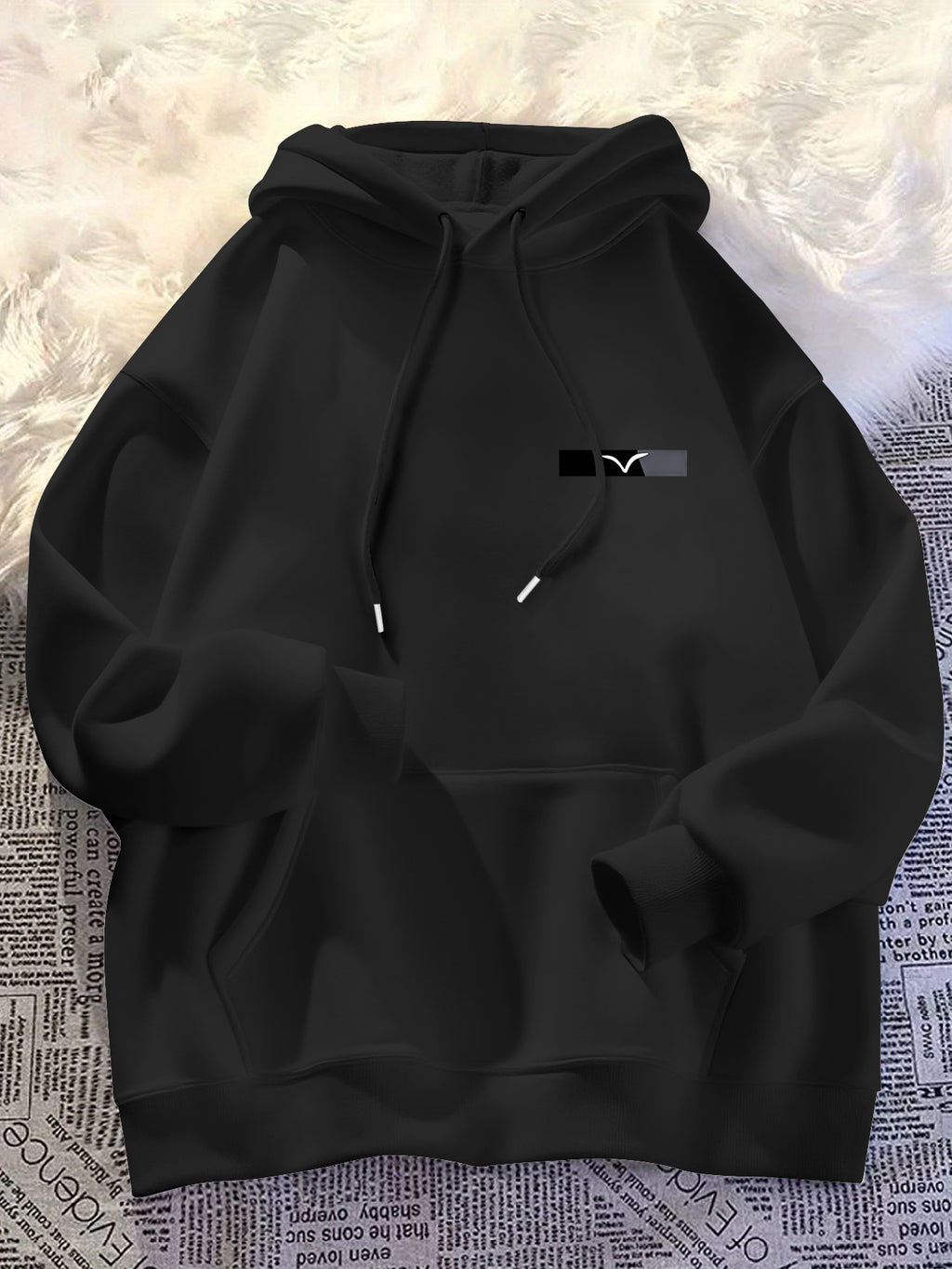 Men'S Chest Mini Small Label Print Hooded Sweatshirt Basic All-Match Men'S Black Pullover Long Sleeve Hoodie - Black