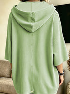 Women's Elegant Casual Solid Color Loose Fit Hooded Fashion Waffle Sweatshirt Top - Light Green