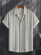 Men's Fashion New Arrival Color-Block Striped Textured Fabric, Soft to the Touch with Built-in Stretch, Breathable and Non-Stuffy, Simple Cut Suitable for Daily Casual Wear, Simple and Versatile for Outings, Commuting, and Street Style, Summer New - Apricot