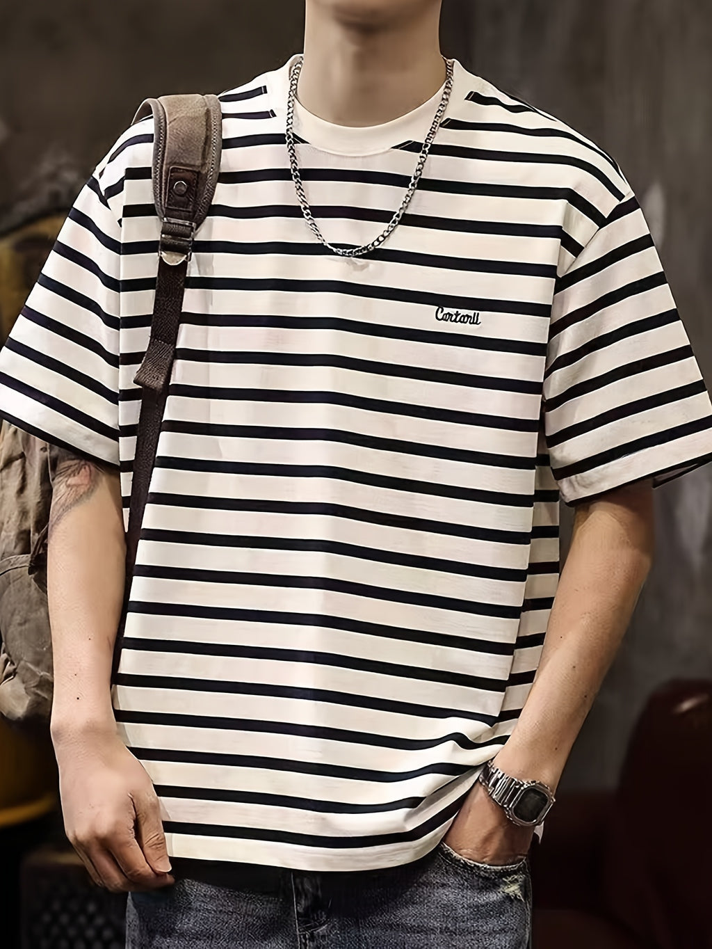Printed Design - Not Textured Men's Trendy Fashion T-Shirt - A Must-Have for Young People, Suitable for Daily Casual Wear, Street Style, Crew Neck T-Shirt, Loose Fit - White