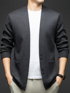 Winter Men'S Sweater, Solid Color, Fleece Lining, Thick, Warm, Comfortable, Home, Commuting, Casual, Versatile, Cardigan Sweater, Men'S K5478339081 - Dark Gray