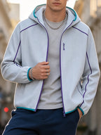 2026 New Men's Waffle Knit Textured Sport Jacket, Spring/Autumn Lightweight Hooded Outerwear, Suitable for Sports & Fitness, Outdoor Activities, Daily Home Wear, and Casual Outings - Light Grey