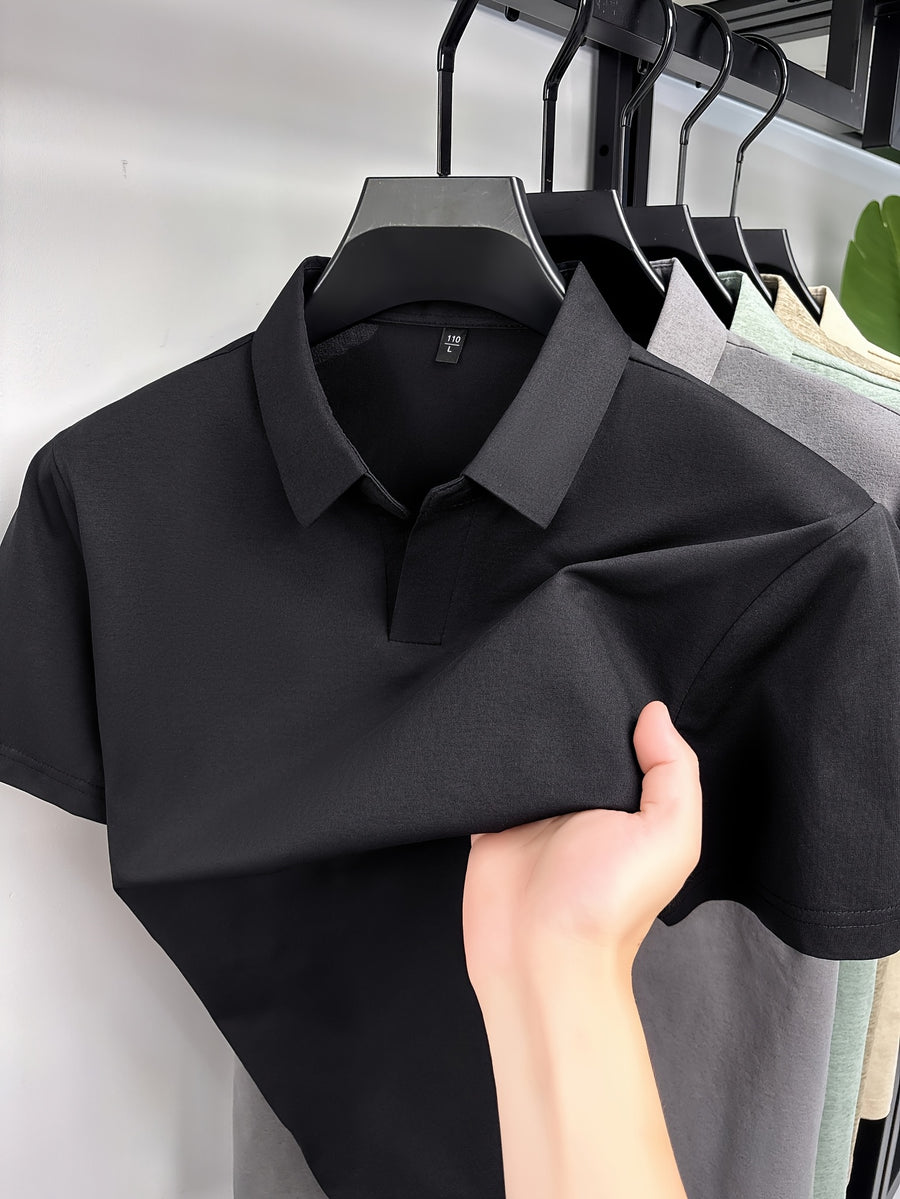 Minimalist Urban Short Sleeve Polo Shirt Breathable Daily Commute - Black
