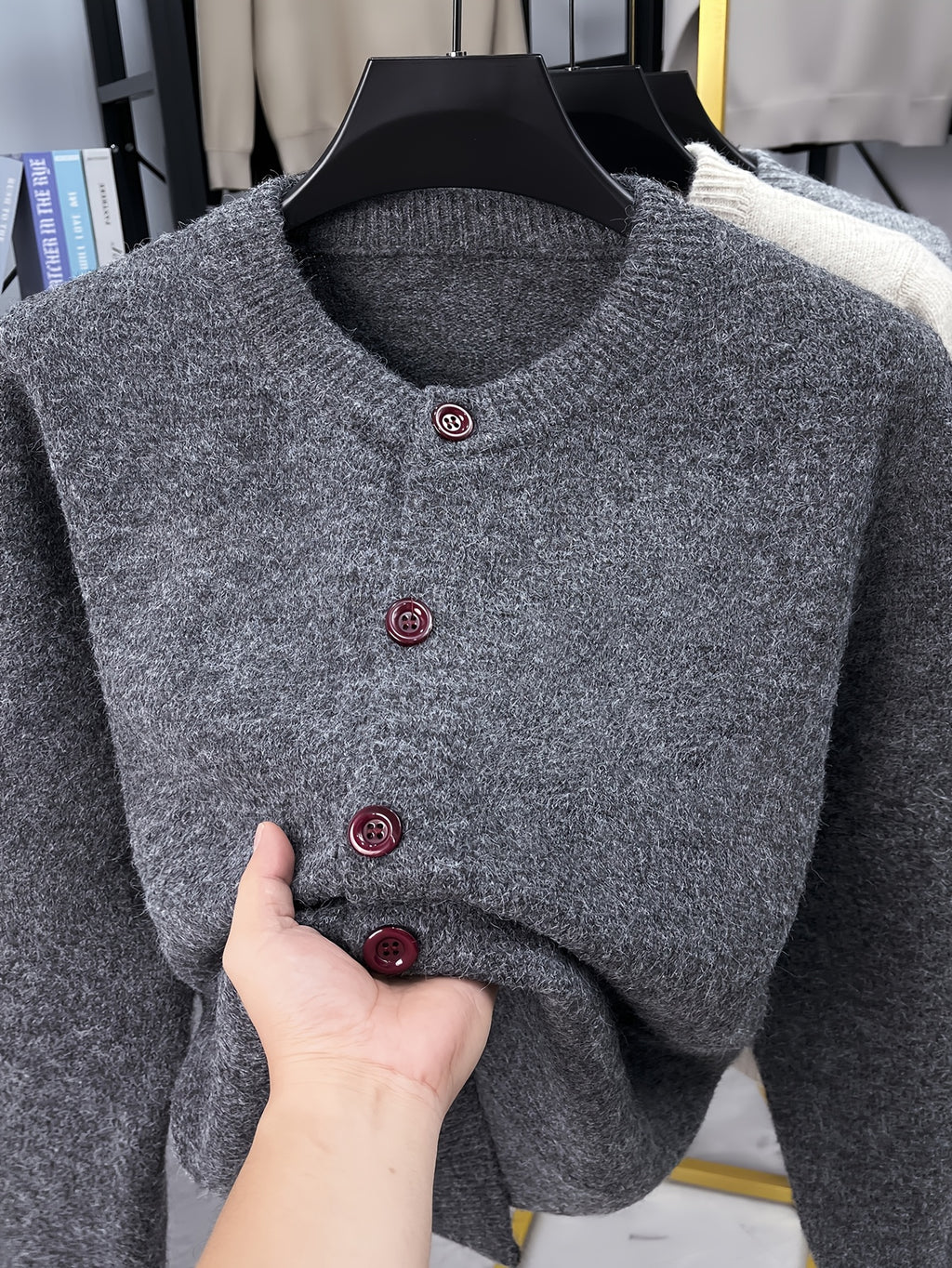Men'S New Solid Color Button Knit Warm Easy Versatile Autumn Winter Sweater Jacket - Black Gray