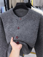 Men'S New Solid Color Button Knit Warm Easy Versatile Autumn Winter Sweater Jacket - Black Gray