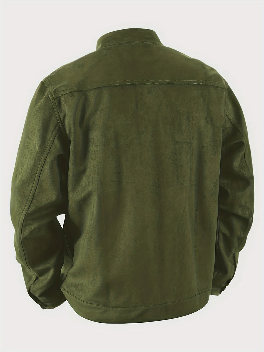 Men'S Casual Jacket with Pockets, Versatile Long-Sleeved Stand Collar Button Coat, Transitional Outerwear - fern green