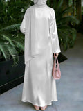 Muslim Women's Dress, Loose Fit Traditional Middle Eastern Robe, Straight Cut Long Sleeve Elegant Muslim Long Dress, Long Abaya, Ethnic Pattern Print Dress, Headscarf Not Included - Mixed colors