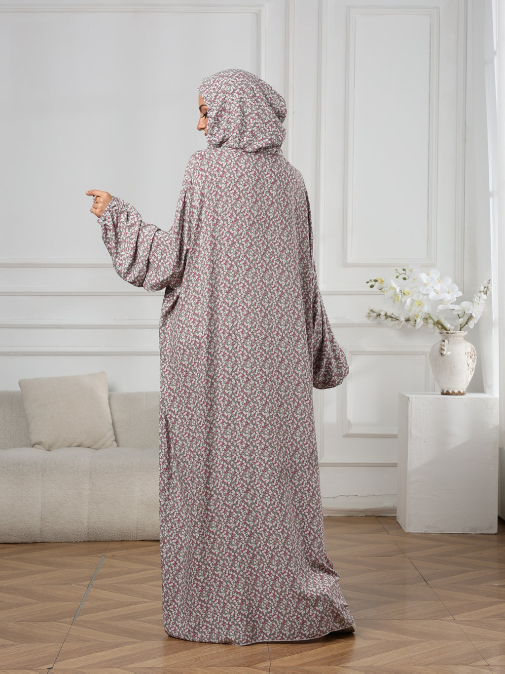 Middle Eastern Women'S Fashion Double-Hooded Drawstring Printed Prayer Robe Fashion Printed Dress - Multicolor