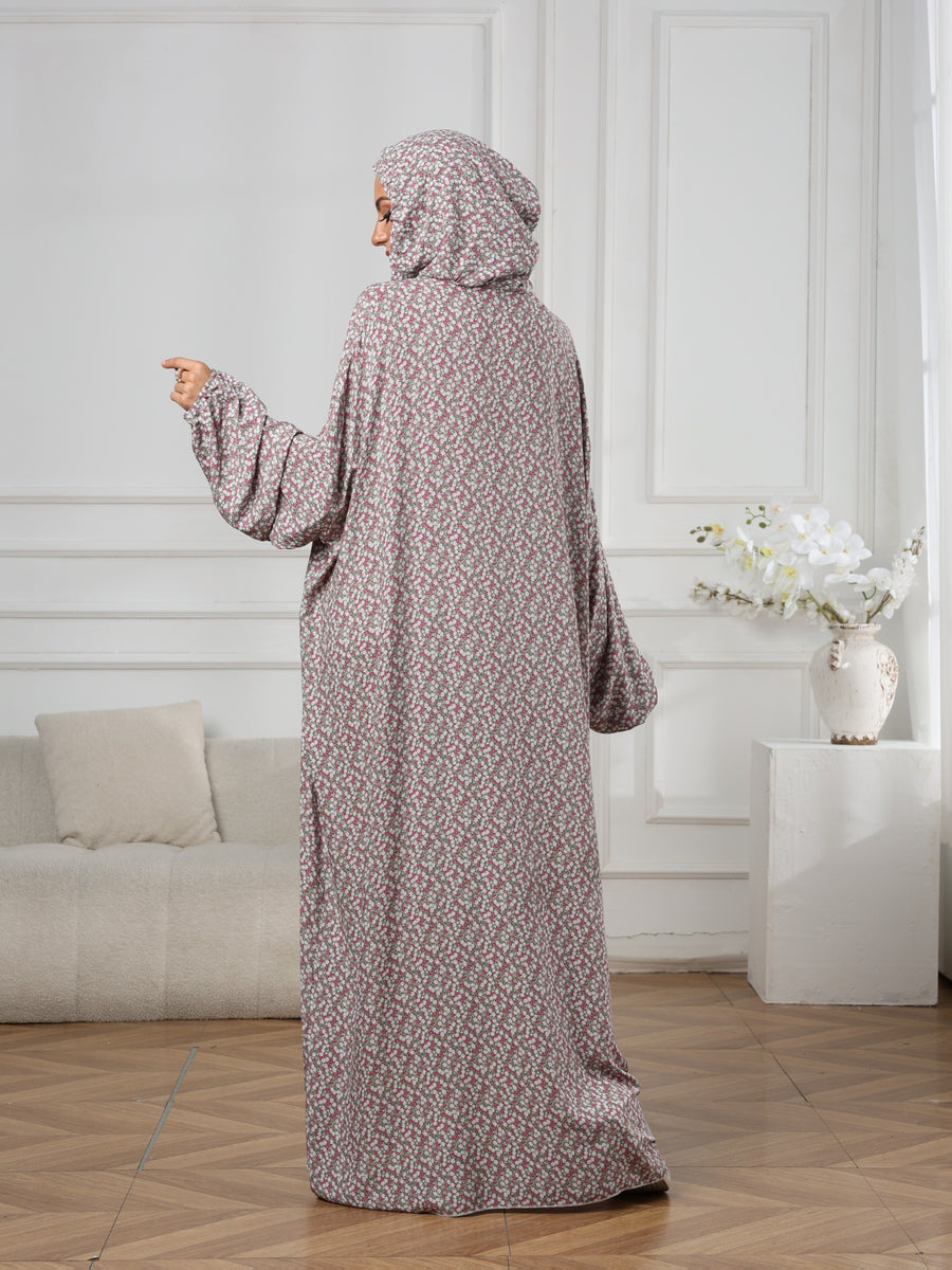 Middle Eastern Women'S Fashion Double-Hooded Drawstring Printed Prayer Robe Fashion Printed Dress - Multicolor