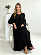1pc Elegant Holiday Fashion Versatile Loose Pleated Back Zipper Solid Color Women's Robe, Suitable for Daily Wear, Comfortable, Casual, and Loose-Fitting. Women's Robe, Muslim Long-Sleeve Dress, Women's Maxi Dress - Black