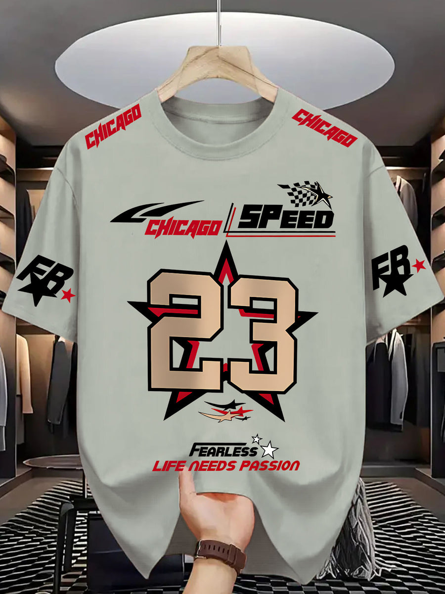 Chicago Speed 93 Fearless Men'S Round Neck T-Shirt -- Lifestyle And Performance Inspired - Light Grey