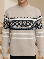 [Wading Whale OBM] Spring/Autumn New Men'S Knit Pullover Sweater, Old Money Style Contrast Color Round Neck Long Sleeve Ribbed Sweater, Men'S Business Casual Fashion Pullover, Suitable for Spring, Autumn, Winter Layering Or Inner Wear - Dark Khaki