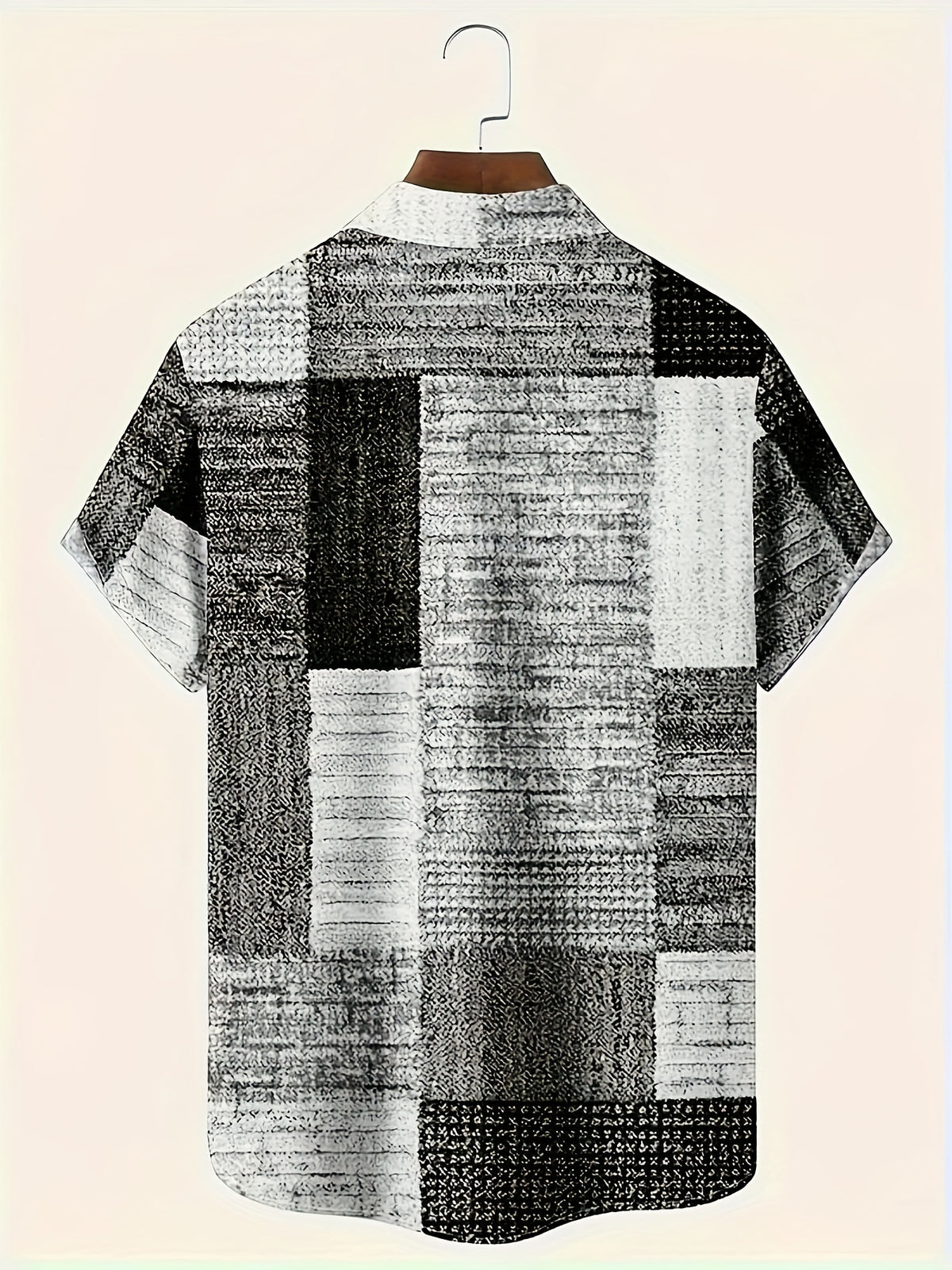 Men'S Vintage Geometric Pattern Short Sleeve Button Up Casual Shirt with Pocket, Fashion Top for Outdoor Activities Holiday As Gifts - Dark Gray
