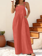 Plus Size - Spring Summer Women'S Plus Size Solid Color Button Bib Jumpsuit - Comfortable Casual Homewear (Front Length with Straps, Measure After Fastening Last Button) - Orange
