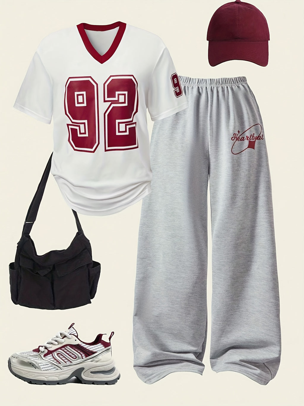 Plus Size, Digital Print Pattern T-shirt Short Sleeve + Solid Color Casual Wide-leg Pants Set - White