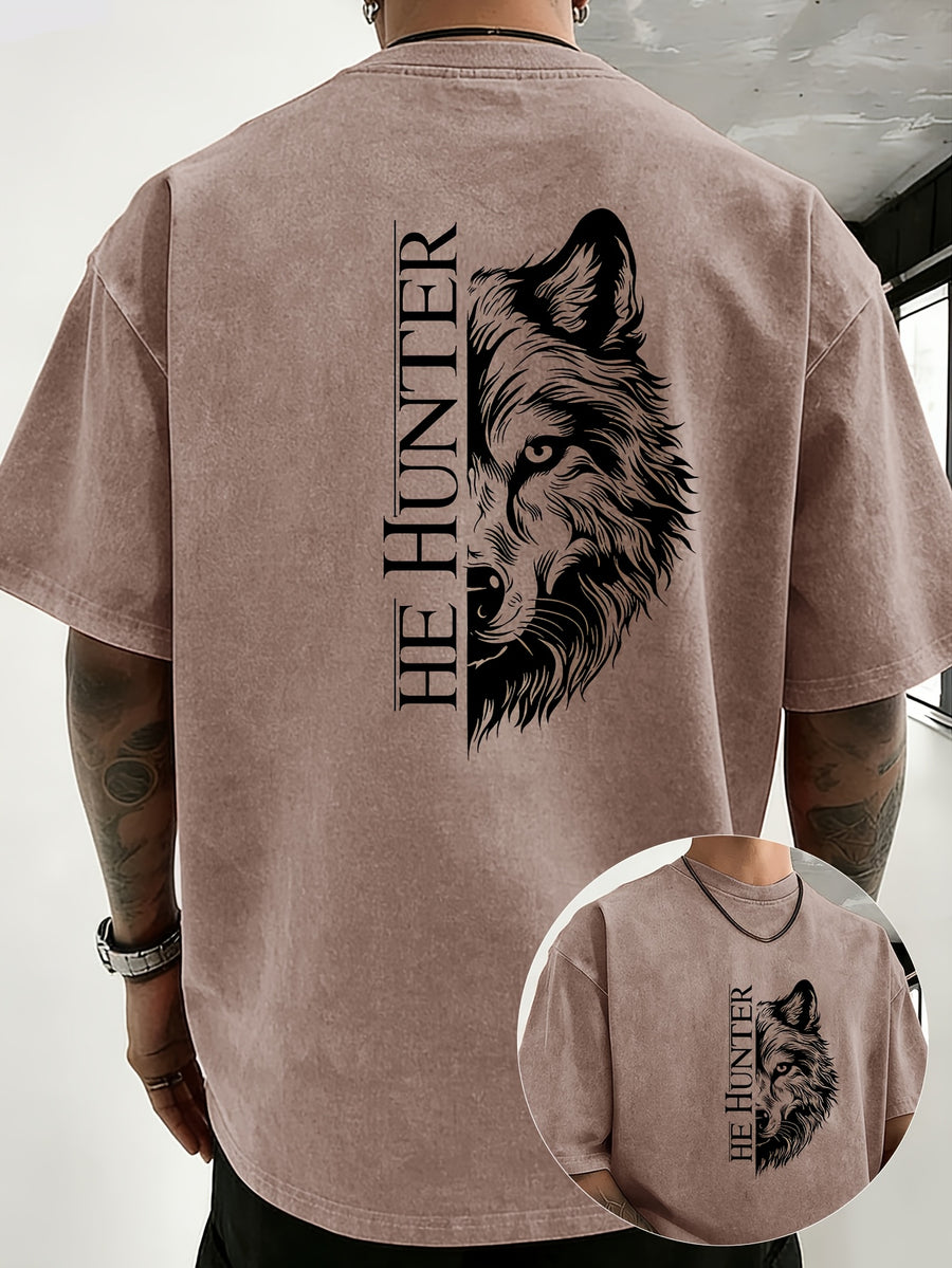 Vintage Washed Loose Double-Faced Print T-Shirt with Letter Pattern, Unisex Classic Basic Style, Soft And Durable Short Sleeve, Suitable for Students And Office Workers - Coffee Color