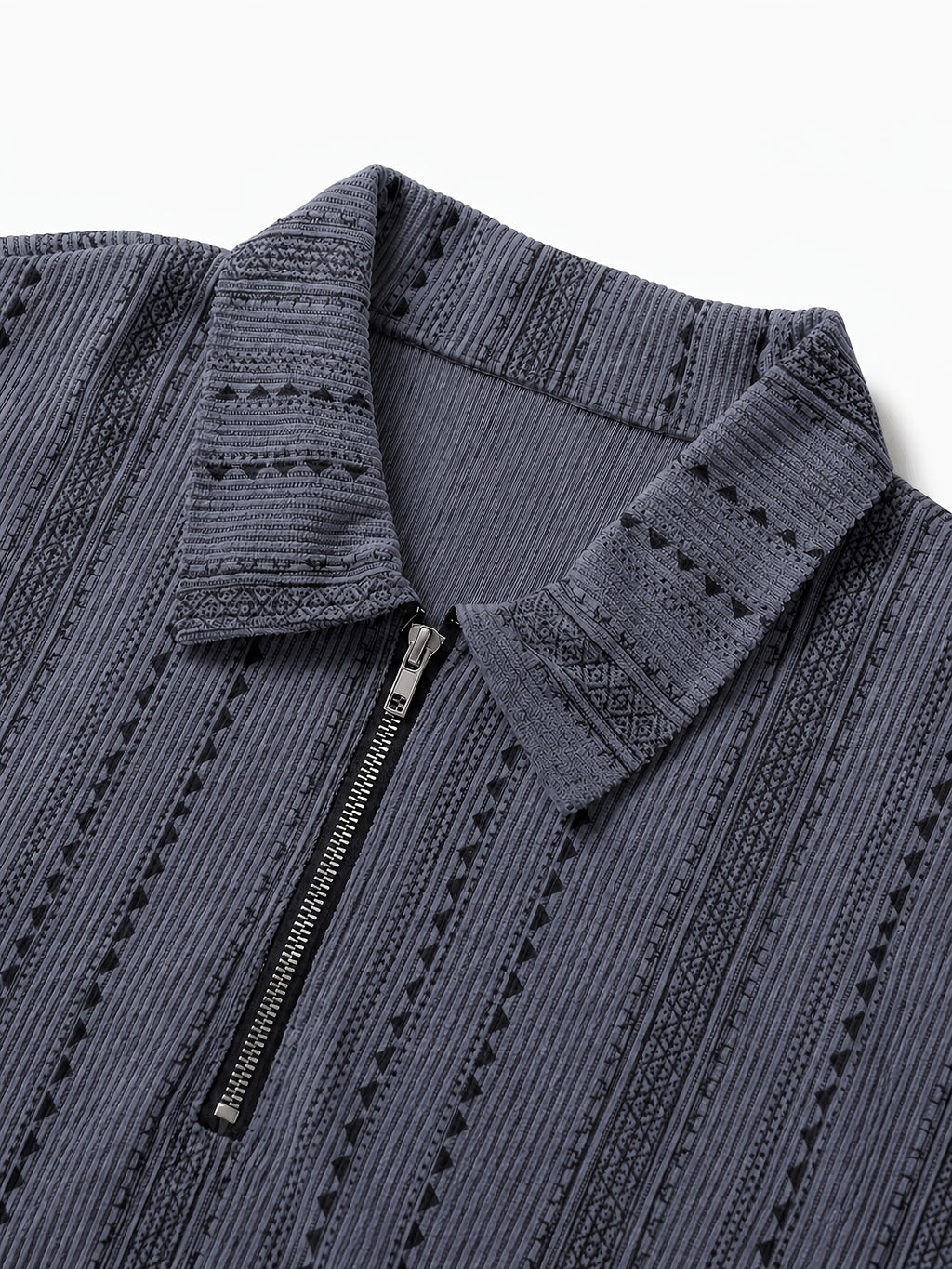 Men's Summer Knit Polo Shirt, Fashion Vertical Jacquard Stripe, Half-Zip Geometric Texture, Suitable for Trips, Business Occasions & Evening Dates - Men's Knit Polo Shirt (Dark Gray)
