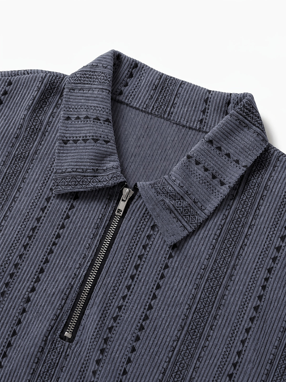 Men's Summer Knit Polo Shirt, Fashion Vertical Jacquard Stripe, Half-Zip Geometric Texture, Suitable for Trips, Business Occasions & Evening Dates - Men's Knit Polo Shirt (Dark Gray)