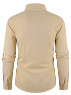 Men'S Thin Textured Linen Shirt, Trendy CHOIZE English Logo Print Loose All-Match Long Sleeve Shirt Top - Khaki