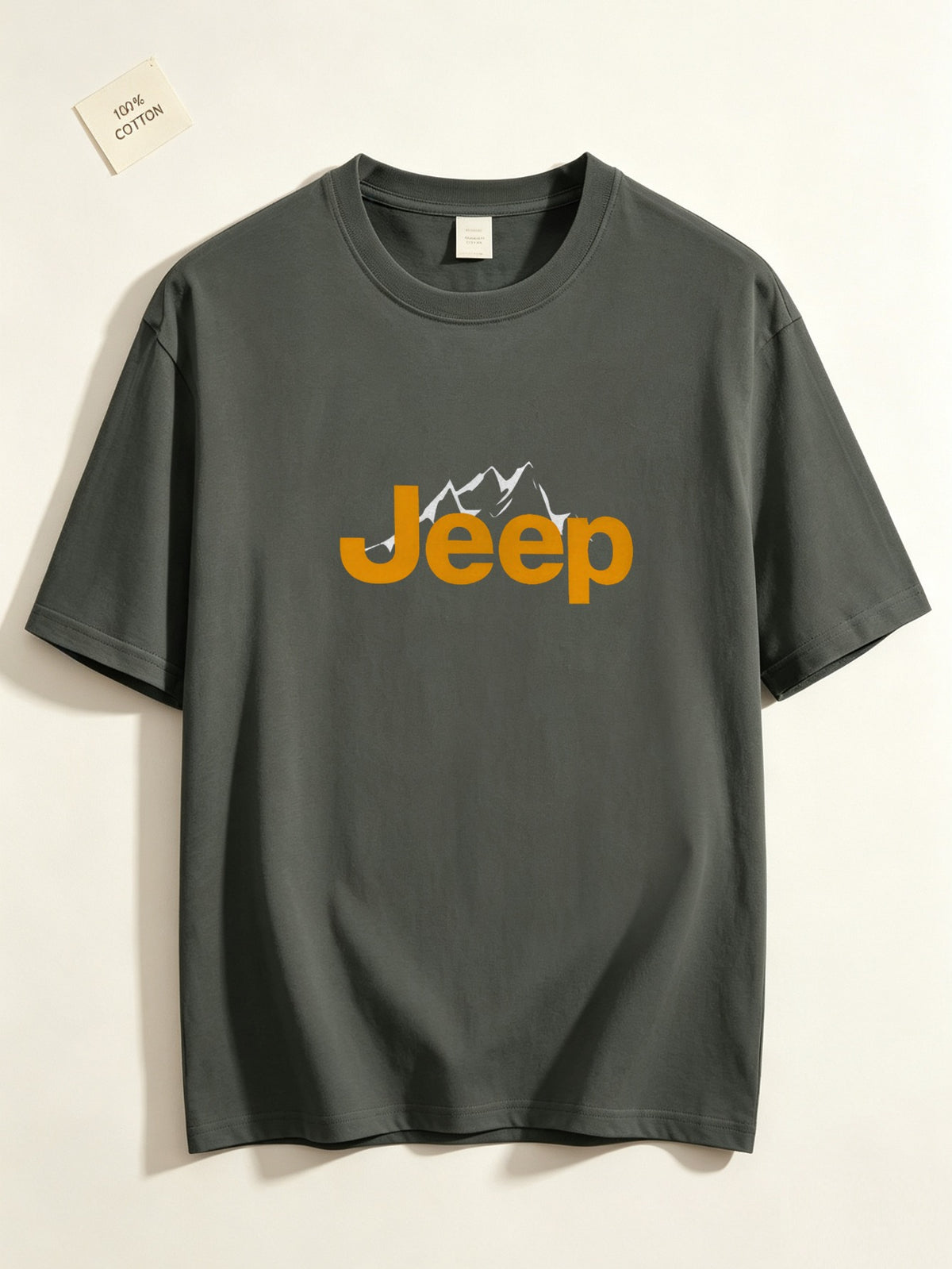 New Cotton Casual Men's T-Shirt Jeep Mountain Logo Graphic Tee Summer Outdoor Gift for Boyfriend Husband Father - Space Gray