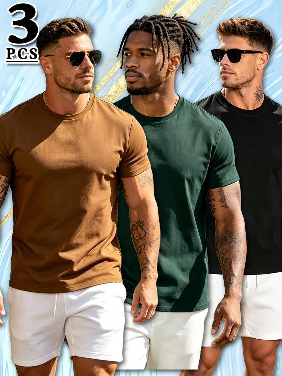 3pcs Set Spring Summer Fashion Athletic Short Sleeve Men'S Top Summer New Breathable Casual Comfortable Versatile Trendy Outerwear T-Shirt - Mixed Color 4