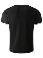 Men'S Solid Waffle Knit V-Neck Tee, Contrast Edge Short Sleeve Casual Daily T-Shirt - Black