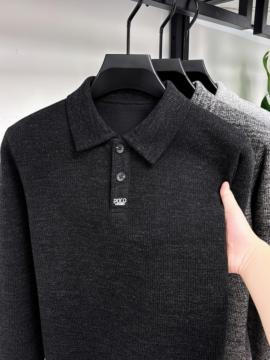 Autumn Winter Fashion Warm Men'S Long Sleeve Polo Shirt - NightSandBlack