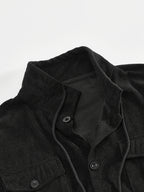 Men'S Corduroy Button-Up Shirt with Pocket And Drawstring Detail, Casual Long Sleeve Blouse for Daily Street Style, Gift Idea - Black