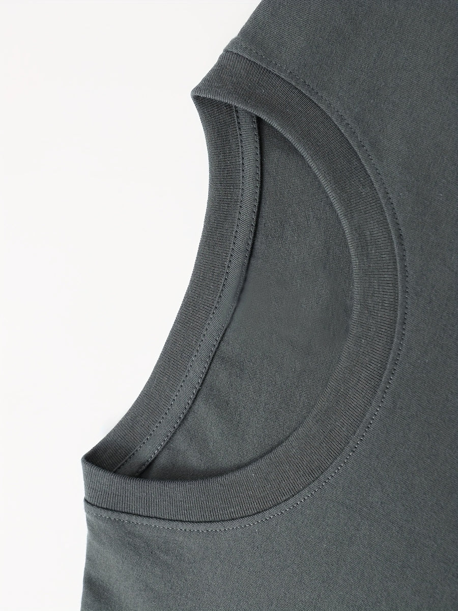 Creative Front and Back Print Round Neck T-Shirt, Pure Cotton Summer Fashion Short Sleeve Top for Casual Daily Style Essential Outing Gift Choice - Dark Gray 2
