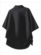Men's Summer Fiber Fabric Lapel Short-Sleeve Polo T-Shirt, Streetwear Brand Diamond Check Casual Top - Black