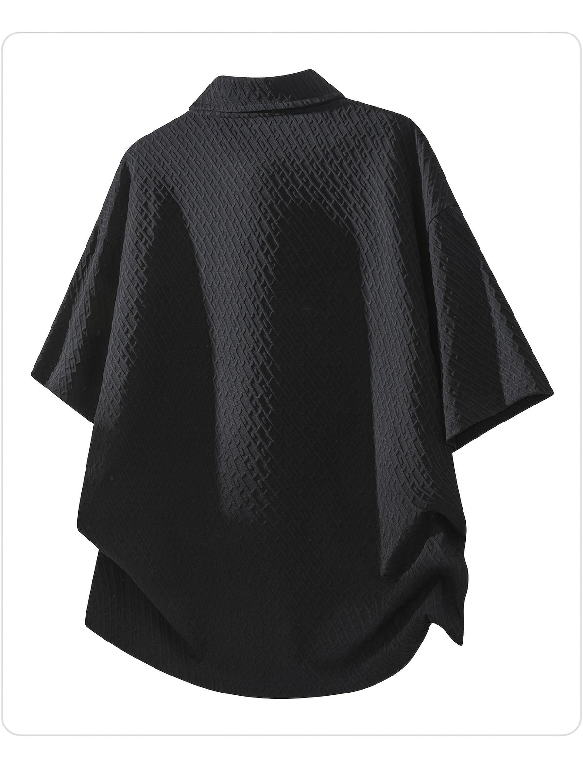 Men's Summer Fiber Fabric Lapel Short-Sleeve Polo T-Shirt, Streetwear Brand Diamond Check Casual Top - Black
