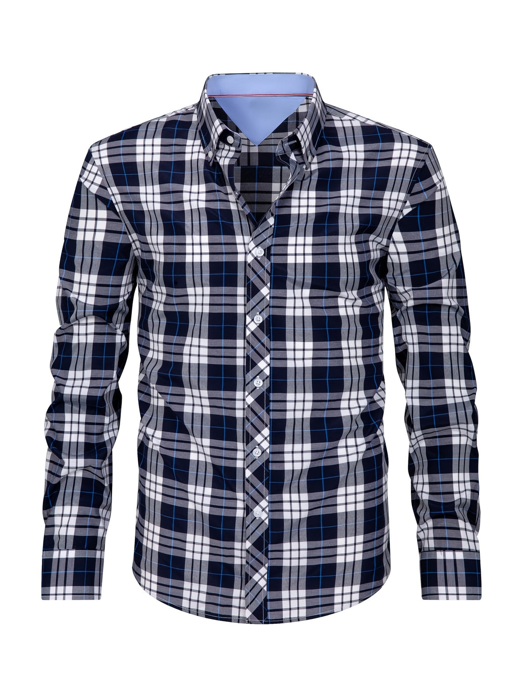 New Plaid Shirt for Men, Long Sleeve, European/American Sizing, Suitable for All Seasons and Commuting, Two-Tone Color Block Design, Four-Season Casual Shirt. Ideal for Men's Daily Wear, Vacation, Leisure, and Streetwear. The Casual Plaid Shirt - Blue-gray