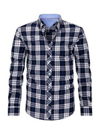New Plaid Shirt for Men, Long Sleeve, European/American Sizing, Suitable for All Seasons and Commuting, Two-Tone Color Block Design, Four-Season Casual Shirt. Ideal for Men's Daily Wear, Vacation, Leisure, and Streetwear. The Casual Plaid Shirt - Blue-gray