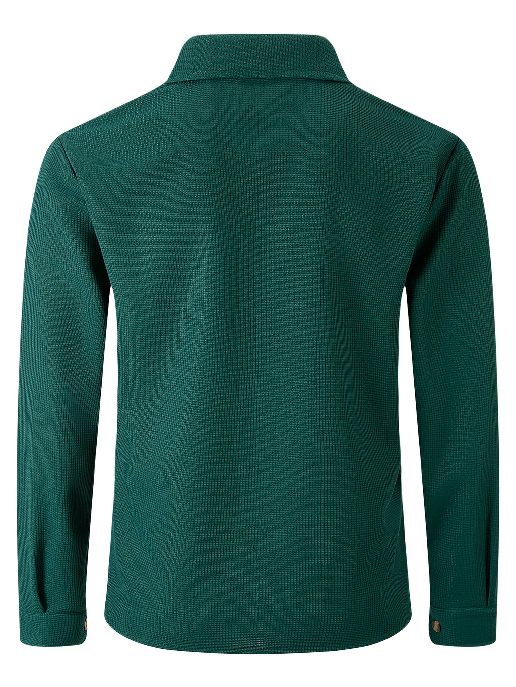 Men Fall Winter Waffle Knit Shacket, Long Sleeve Button Up Collared Shirt Jacket with Pocket, Casual Overshirt Outer Coat, Solid, Comfortable, Loose Fit - Dark Green