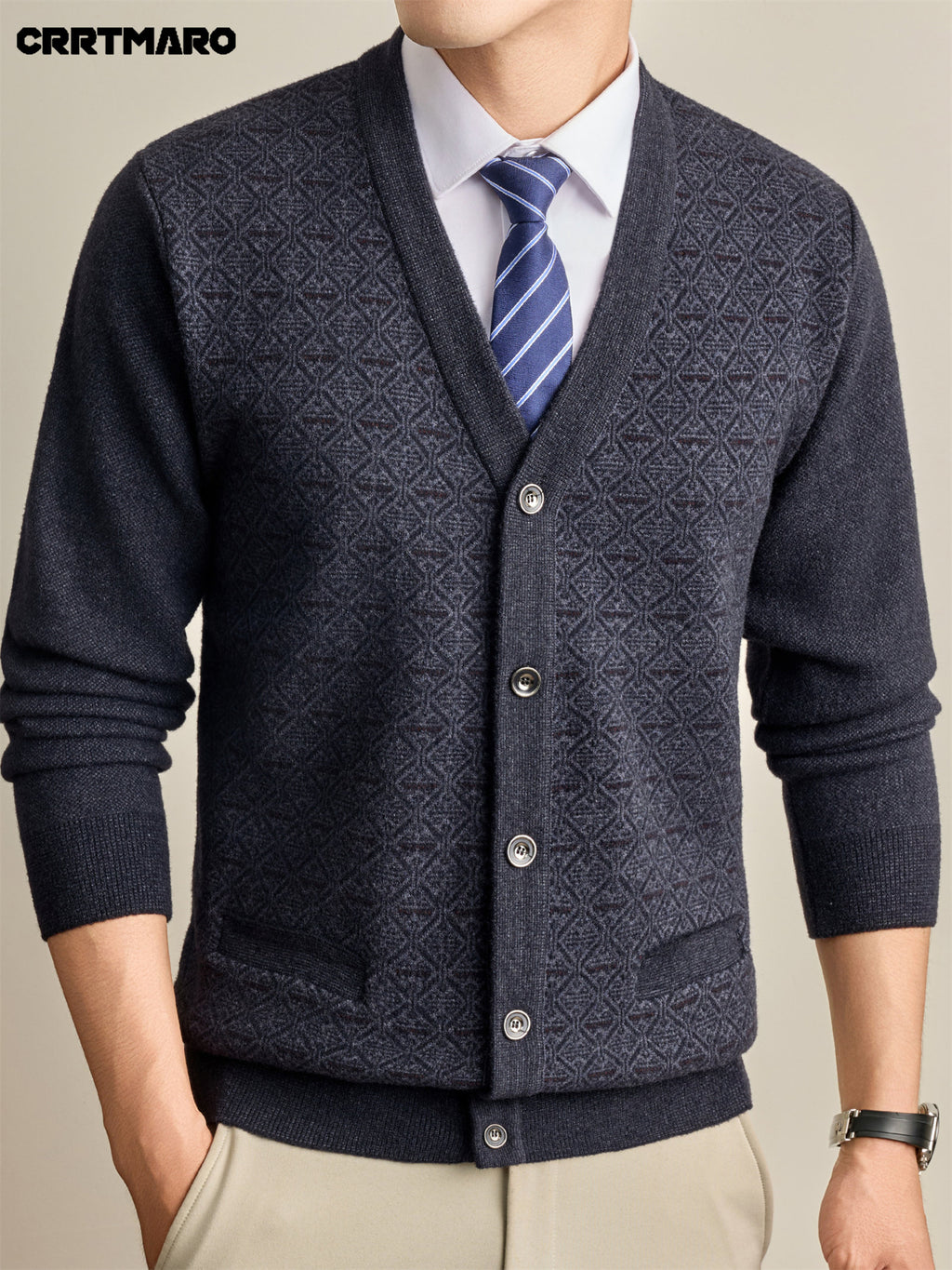 Men's Knit Cardigan, Warm Casual Layering Top for Fall and Winter - Black Gray