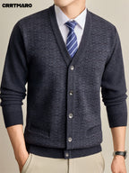 Men's Knit Cardigan, Warm Casual Layering Top for Fall and Winter - Black Gray