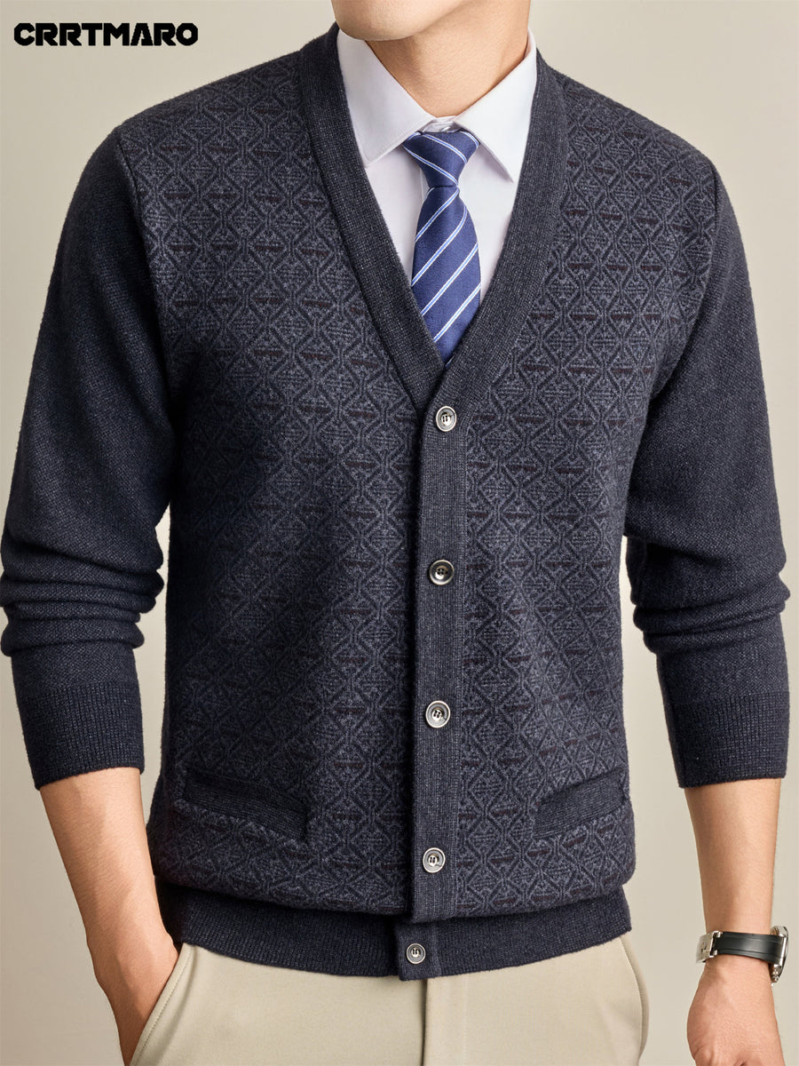 Men's Knit Cardigan, Warm Casual Layering Top for Fall and Winter - Black Gray