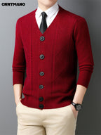 Men'S Wool Blend, Thick Knit Cardigan, Warm Casual Layering Top for Fall And Winter - Burgundy