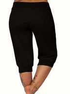 Summer Women'S Golden Geometric Pattern Letter Print Ankle-Cinching Sweatpants, High-Waist Drawstring Casual Bermuda Shorts - Black