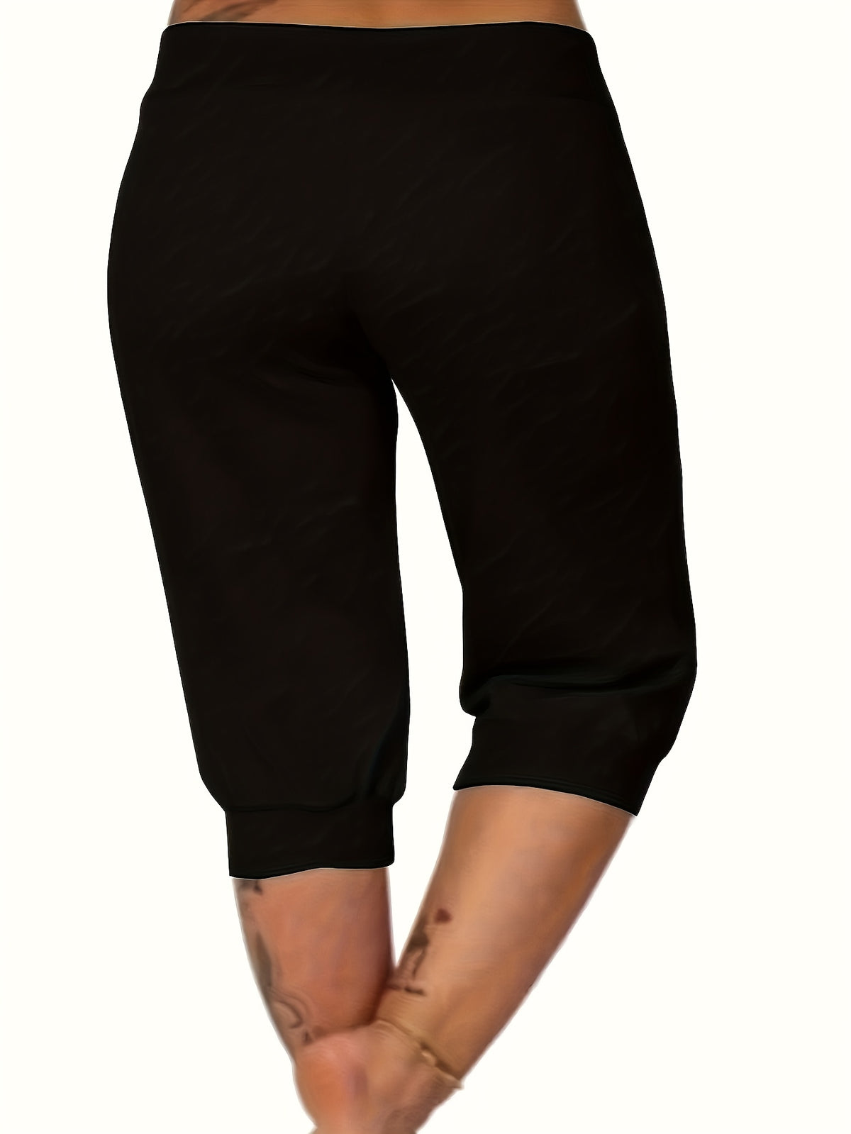 Summer Women'S Golden Geometric Pattern Letter Print Ankle-Cinching Sweatpants, High-Waist Drawstring Casual Bermuda Shorts - Black