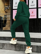 Women's 2pcs Fleece Sweatsuit - ECG Heart Print Warm Winter Tracksuit, Soft Polyester Matching Outfit with Pockets, Machine Washable & Outdoor Sweatsuits (Multiple Colors) for Fall/Winter, 2pcs set - Dark Green