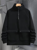 Men's Fashion Raglan Sleeve Sweatshirt with Half-Zip Open Neckline, Autumn/Winter Casual Versatile Long-Sleeve Sweatshirt - Black