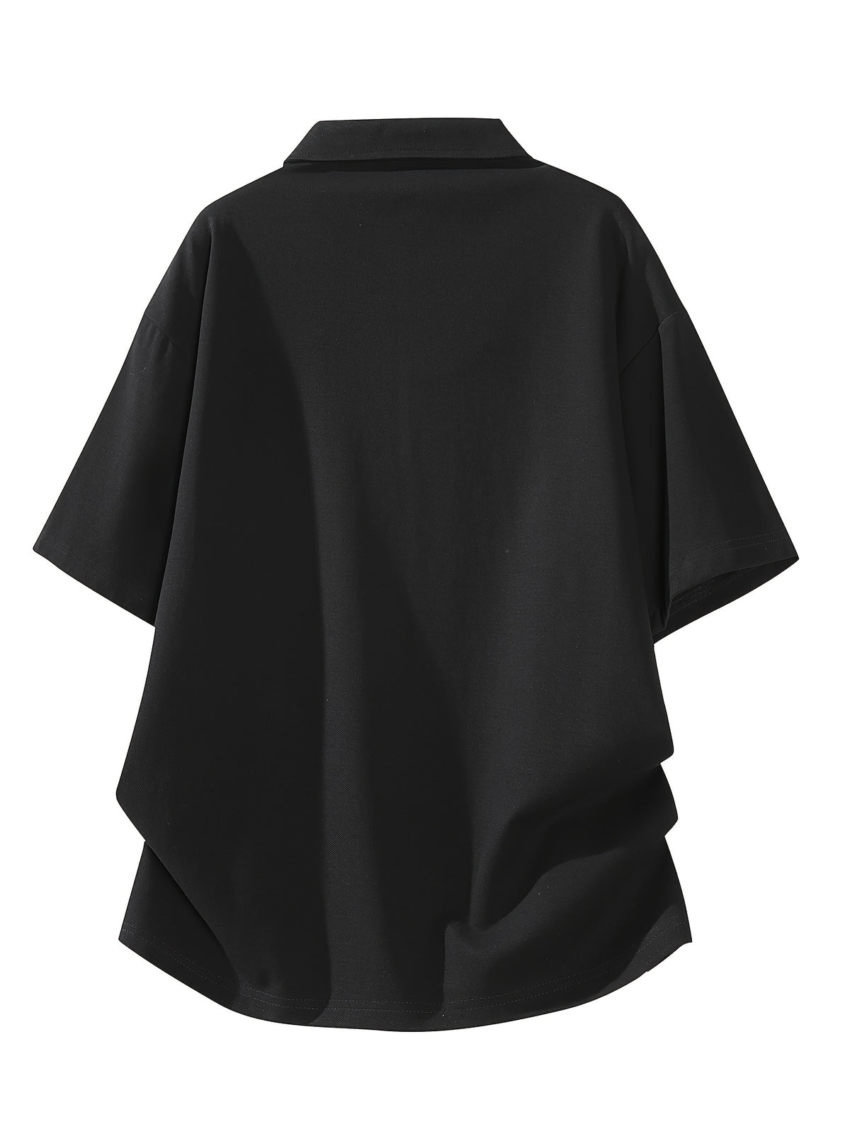 Spring Summer Men'S Short Sleeve, Casual Fashion, Versatile Athletic Top, Solid Color Half-Zip Placket Polo Shirt - Black