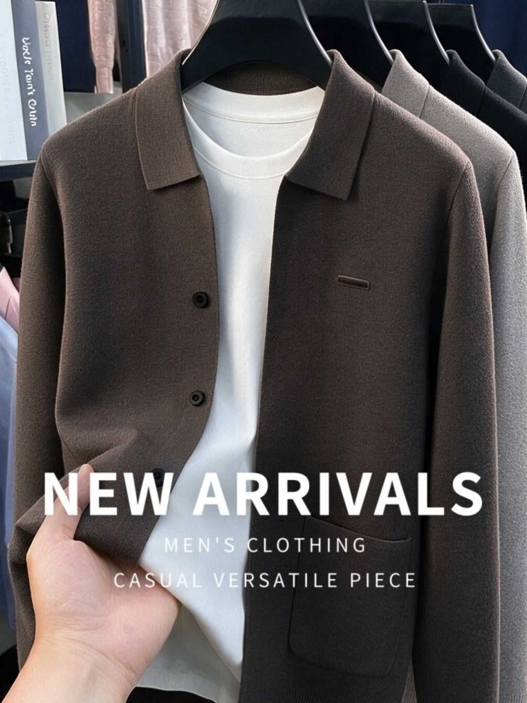 Men's Knitted Cardigan Coat, New Autumn/Winter Arrival, Thickened and Warm, Business Casual, Classic and Versatile, Solid Color Knitwear, Outdoor Leisure, Soft Fabric, Pullover Top MJ - Coffee Color