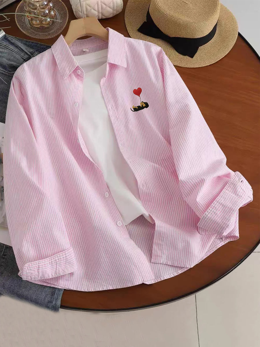 Spring/Autumn Thin Fashion Cartoon Print Pattern Casual Trendy Men'S Outer Shirt - Pink Color