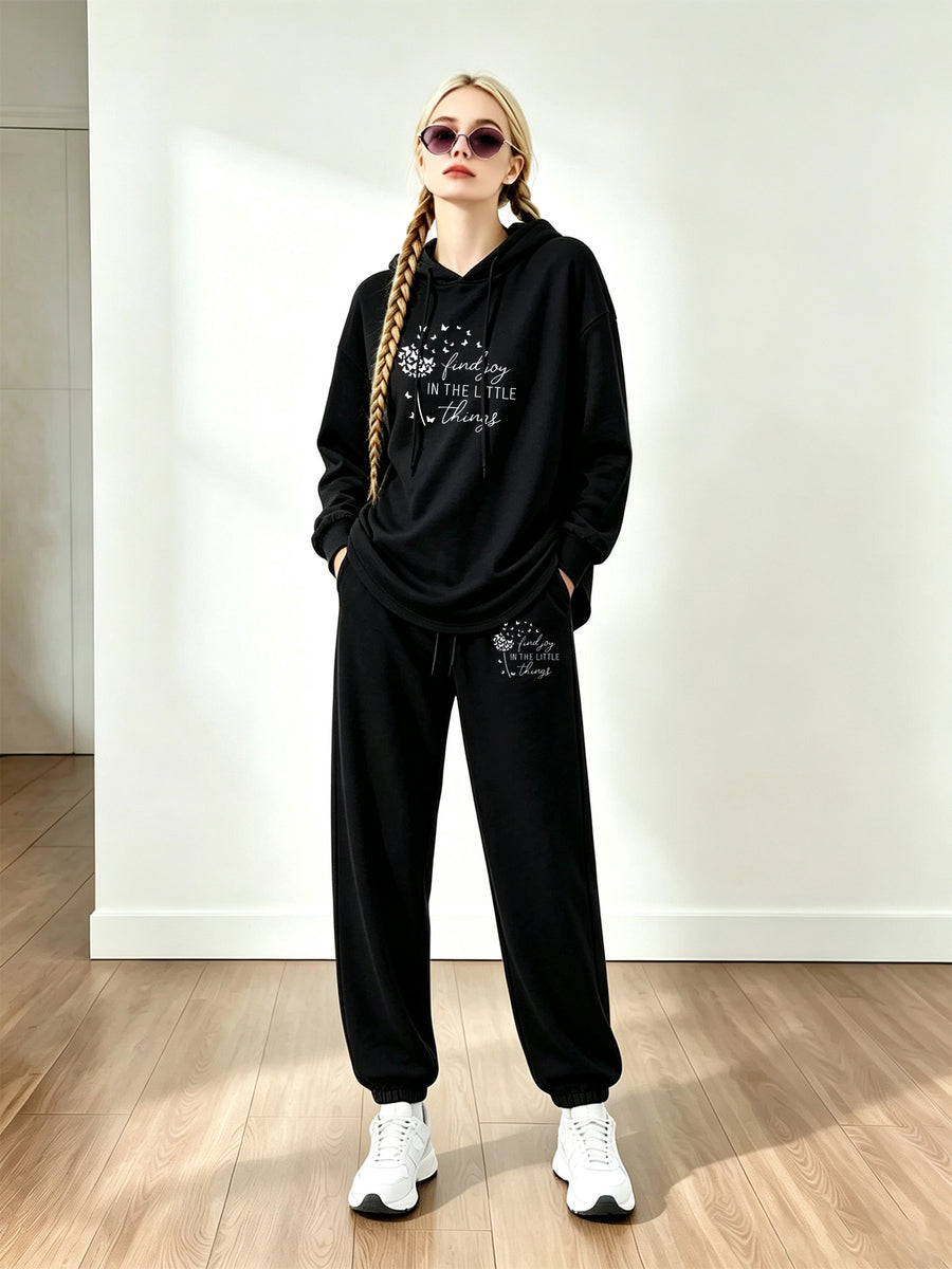 Women's Casual Long Sleeve Drawstring Hoodie And Elastic Waist Jogger Pants Set - Comfortable 2pcs Pullover Sweat Suit, Soft Loungewear, Relaxed Fit Activewear - Perfect for Yoga, Running, Gym Workout, Daily Wear, Traveling, Fitness, And Outdo - Black