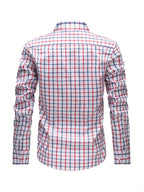 Men's Dress Shirt - Classic Checkered Pattern, Classic Notch Lapel with Button Design, Machine Washable, All-Season Regular Fit Suitable for Casual and Formal Wear - Red And Blue Plaid