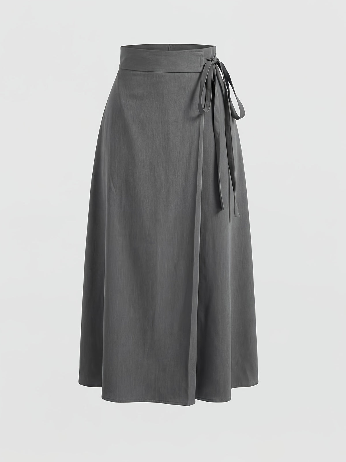 Gray High-Waist Tie-Front Skirt, Design Exudes Style, Flared A-Line Silhouette And Elegant, Effortlessly Create Commute And Date Elegant Looks [Niannian] - Dark Gray