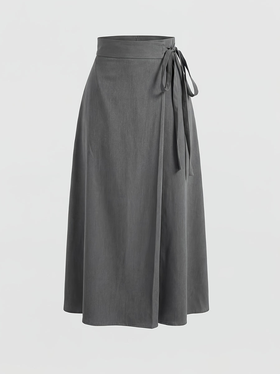 Gray High-Waist Tie-Front Skirt, Design Exudes Style, Flared A-Line Silhouette And Elegant, Effortlessly Create Commute And Date Elegant Looks [Niannian] - Dark Gray